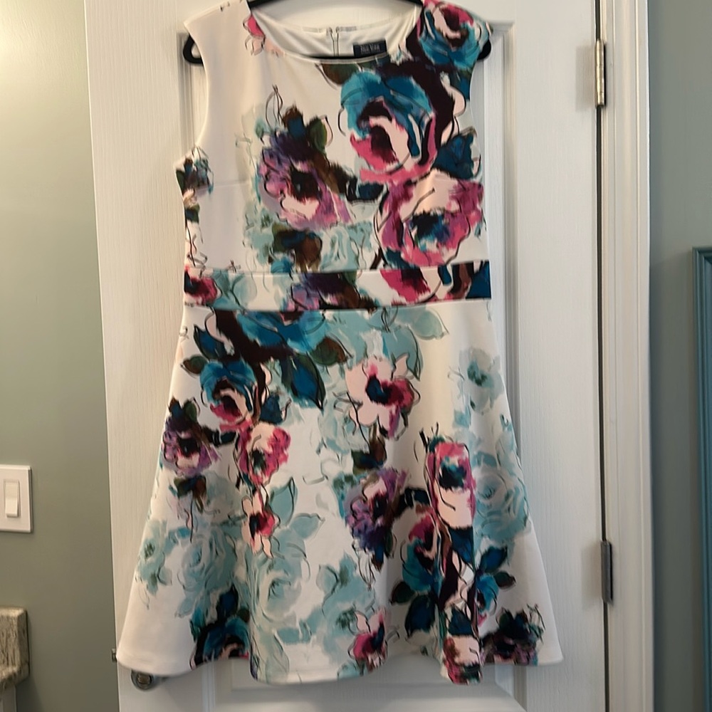 Bold Floral Flare Blue Pink Purple Sleeveless Dress